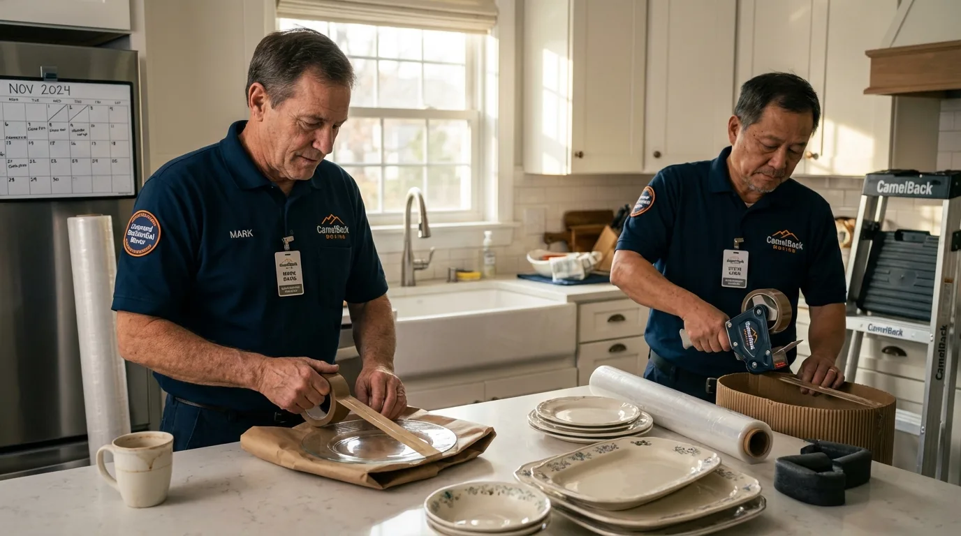 Professional crew packing kitchen dishware in Venus, TX
