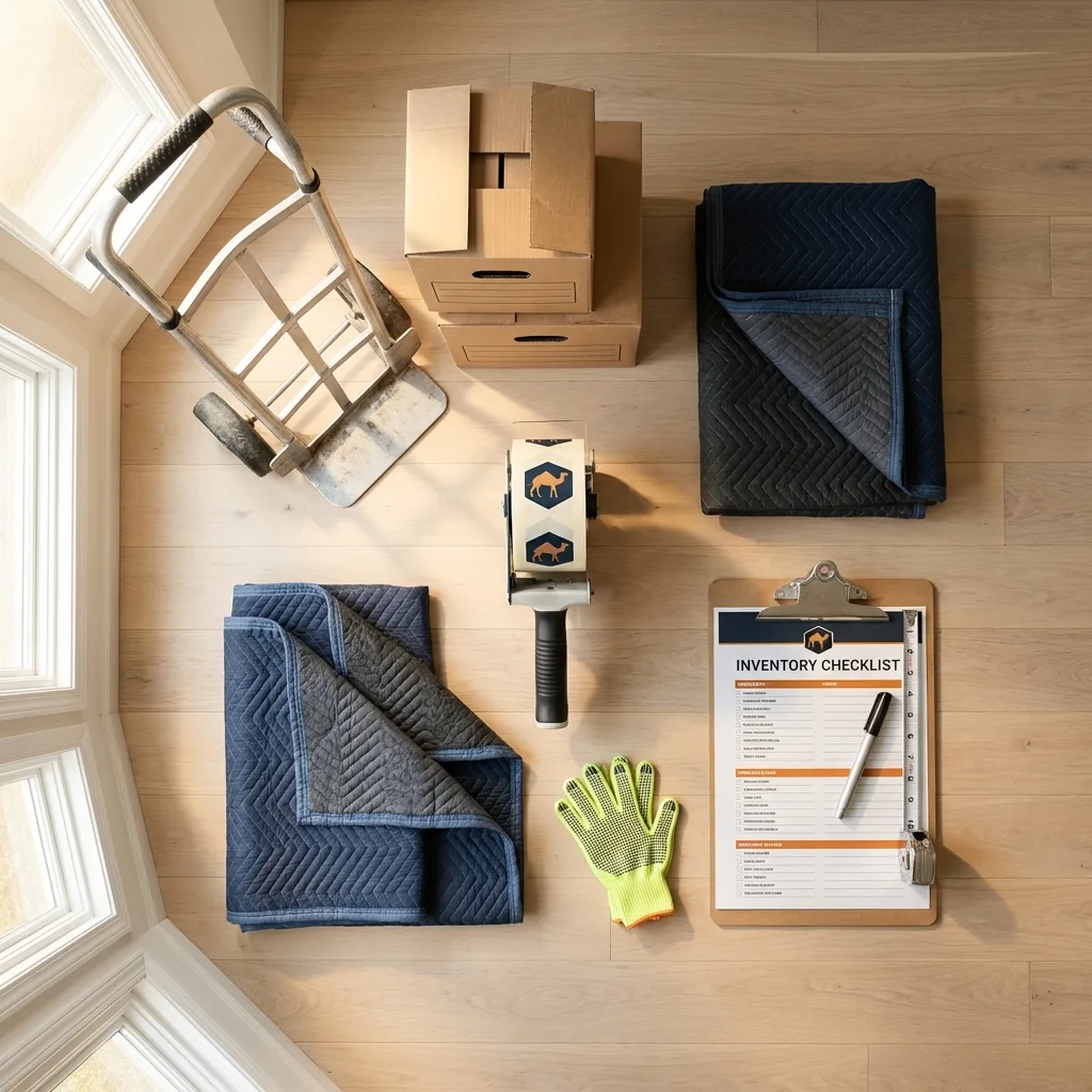 Professional moving supplies and packing materials layout for Venus residential relocations